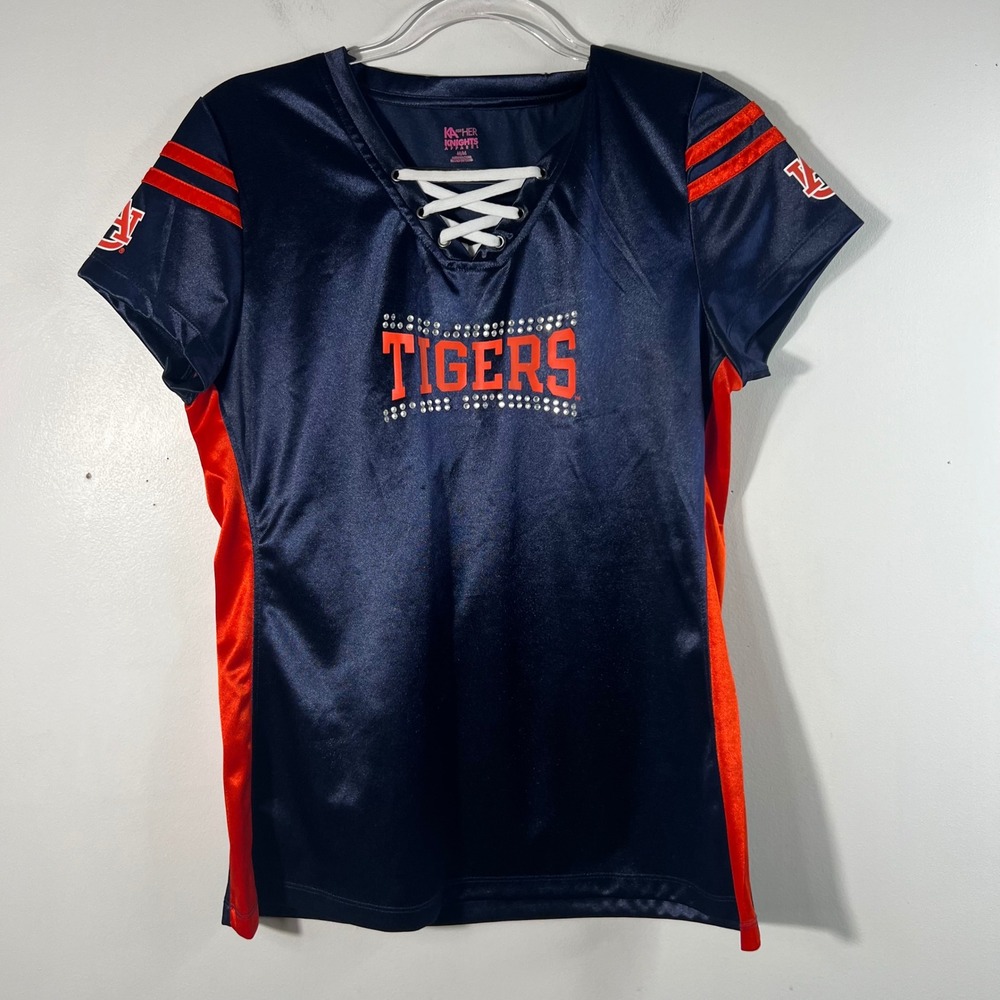 Vintage KA for Her Knights Auburn Tigers Jersey Lace Rhinestones‎ V Neck M Flaw
